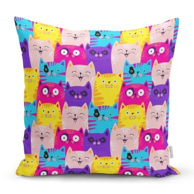 Renkli Kedicikler Çocuk Odası Özel Tasarım Yastık Kırlent Kılıfı