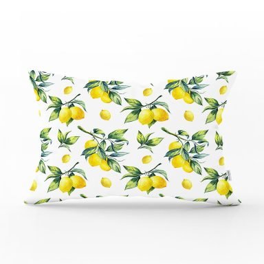 Beyaz Zeminde Limon Desenli 3D Dekoratif Dikdörtgen Yastık Kırlent Kılıfı - DIK-3099