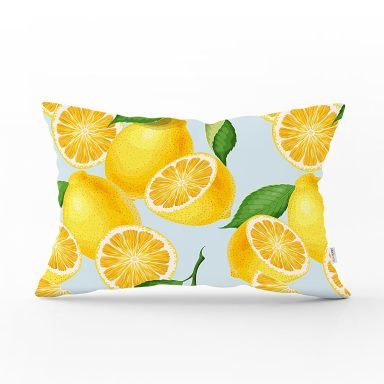 Mavi Zeminli Limon Desenli Dekoratif Dikdörtgen Yastık Kırlent Kılıfı - DIK-3101