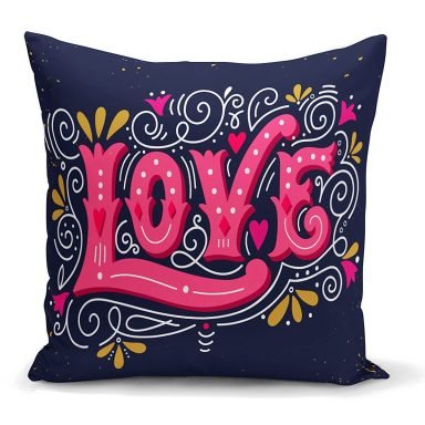 Renkli Love Baskılı Dijital Baskılı Modern Yastık Kırlent Kılıfı