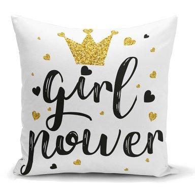 Gırl Power Yazı Desenli Dijital Baskılı Modern Yastık Kılıfı
