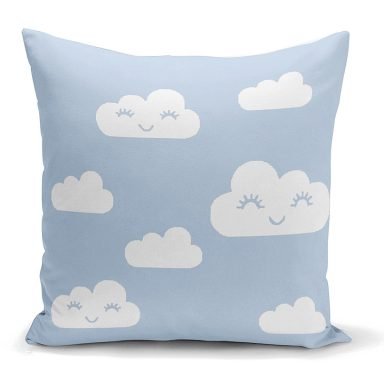 Mavi Zeminli Bulut Temalı Dijital Baskılı Modern Yastık Kılıfı