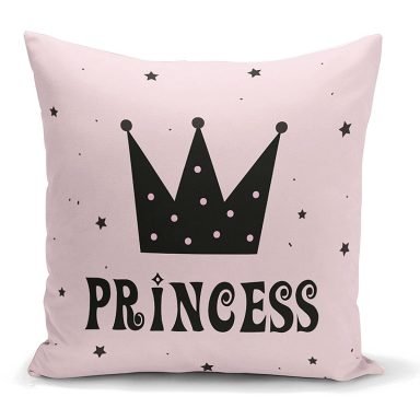 Pembe Zeminli Prıncess Yazılı Dijital Baskılı Kırlent Kılıfı