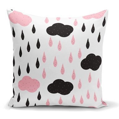 Renkli Bulut Desenli Dijital Baskılı Dekoratif Kırlent Kılıfı