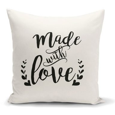Made With Love Yazılı Dijital Baskılı Modern Kırlent Kılıfı