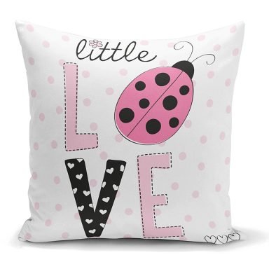 Love Uğurböceği Desenli Dekoratif Yastık Kırlent Kılıfı