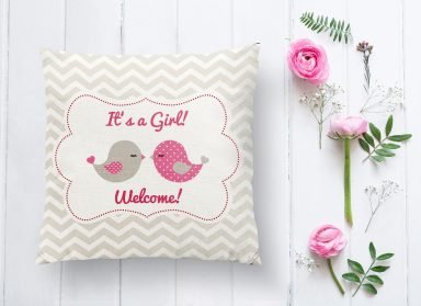 Gri Zigzag Temalı Kuş Motifli Dekoratif Yastık Kırlent Kılıfı