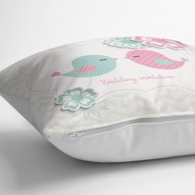 Açık Gri Zigzag Temalı Kuş Motifli Dekoratif Yastık Kırlent Kılıfı