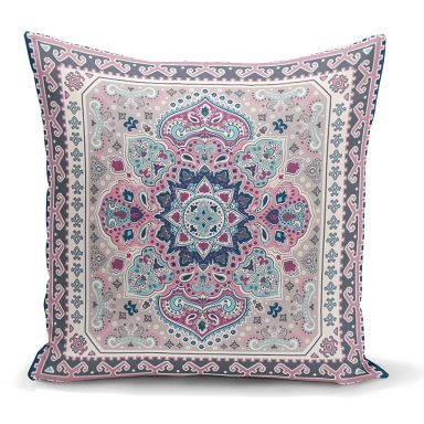 Kare Çini Motifli Modern Dijital Baskılı Yastık Kılıfı