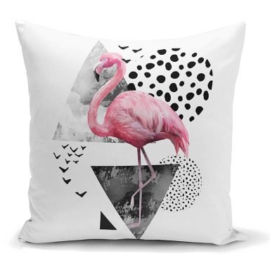 Martı Desenli Flamingo Temalı Dijital Baskılı Yastık Kırlent Kılıfı