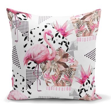 Bal Peteği Temalı Flamingo Motifli Kırlent Kılıfı