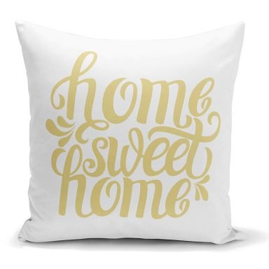 Hardal Renk Home Sweet Home Dijital Baskılı Yastık Kırlent Kılıfı
