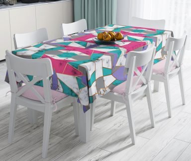 Geometrik Şekilli Mermer Baskılı Modern Leke Tutmaz Masa Örtüsü - Masa3147