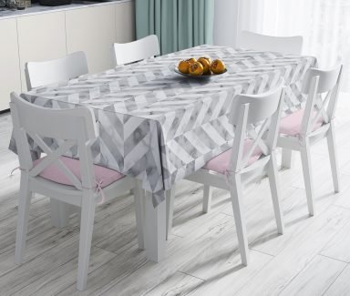 Geometrik Desenli Mermer Zeminli Modern Leke Tutmaz Masa Örtüsü - Masa3152
