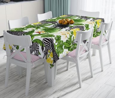 Pudra Zeminli Egzotik Zebra Tasarımlı Modern Leke Tutmaz Masa Örtüsü - Masa3171