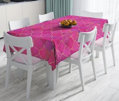 Pembe Altın Varaklı Ogea Desenli Dekoratif Leke Tutmaz Masa Örtüsü - Masa3174