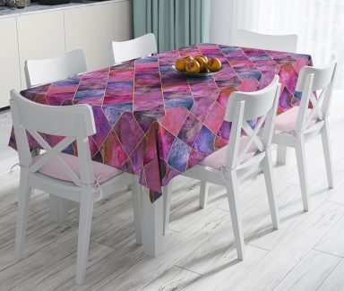 Geometrik Pudra Renkler Modern Tasarımlı Dekoratif Leke Tutmaz Masa Örtüsü - Masa3176