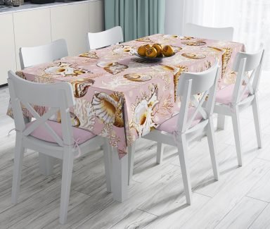 Pembe Zeminde Deniz Kabukları Modern Leke Tutmaz Masa Örtüsü - Masa3199