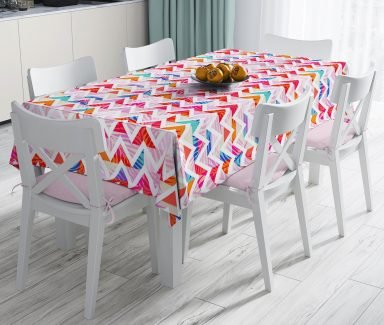 Geometrik Desenli Renkli Zeminli Modern Leke Tutmaz Masa Örtüsü - Masa3203