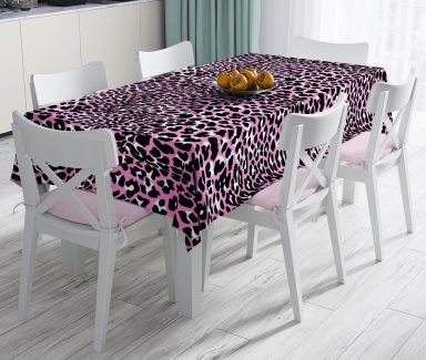 Pembe Renkli Leopar Desenli Modern Leke Tutmaz Masa Örtüsü - Masa3217