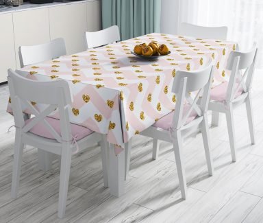 Pembe Zigzag Desenli Altın Detaylı Modern Leke Tutmaz Masa Örtüsü - Masa3223