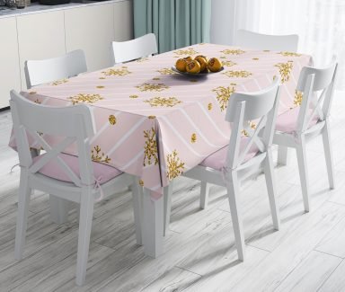 Pembe Zeminde Kartanesi Detaylı Özel Tasarım Leke Tutmaz Masa Örtüsü - Masa3226