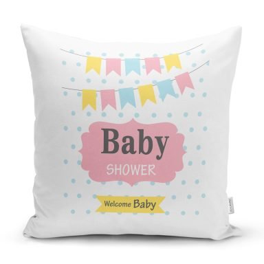 Baby Shower Desenli Dijital Baskılı Bebek Odası Yastık Kılıfı