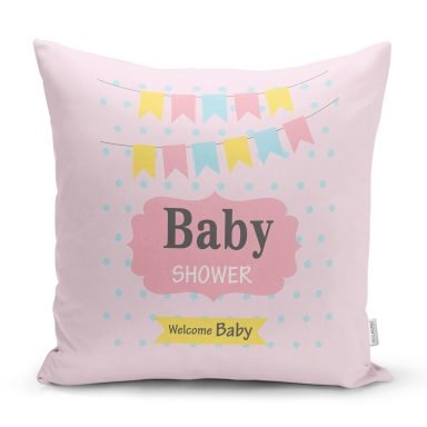Puanlı Baby Shower Desenli Dijital Baskılı Bebek Odası Yastık Kılıfı