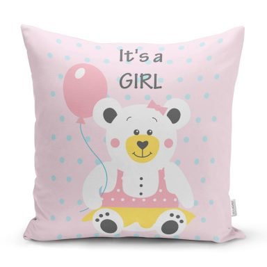 Pembe Zeminde Puanlı Baby Shower Bebek Odası Yastık Kılıfı
