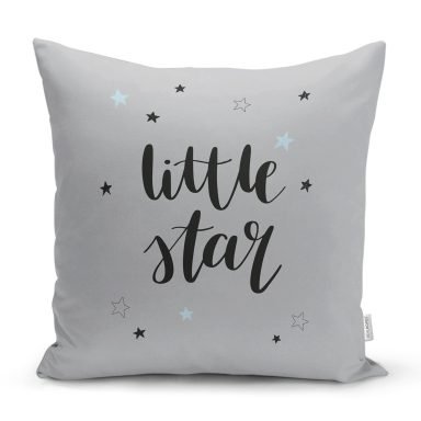 Beyaz Zeminde Little Star Yıldız Tasarımlı Bebek Odası Yastık Kılıfı