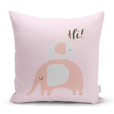 Pembe Beyaz Zeminde Hello Yazılı Bebek Odası Yastık Kılıfı