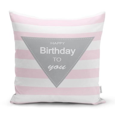 Yeşil Çizgili Happy Birthday Tasarımlı Bebek Odası Yastık Kılıfı