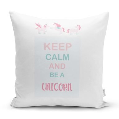 Yeşil Zeminde Unicorn At Tasarımlı Bebek Odası Yastık Kılıfı