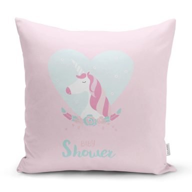 Gri Pembe Çizgili Baby Shower Kuğu Tasarımlı Çocuk Odası Yastık Kılıfı