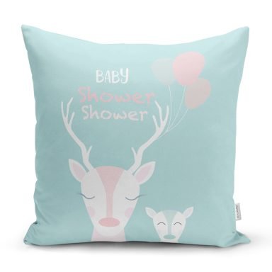 Beyaz Zeminli Unicorn Baby Shower Desenli Çocuk Odası Yastık Kılıfı