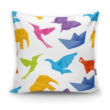 Realhomes Beyaz Zeminli Origami Sanatı Dijital Baskılı Modern Yastık Kılıfı