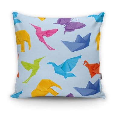 Realhomes Mavi Zeminli Origami Sanatı Dijital Baskılı Modern Yastık Kılıfı