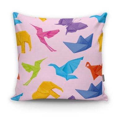 Realhomes Pembe Zeminli Origami Sanatı Dijital Baskılı Modern Yastık Kılıfı