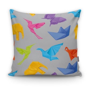 Realhomes Gri Zeminli Origami Sanatı Dijital Baskılı Modern Yastık Kılıfı