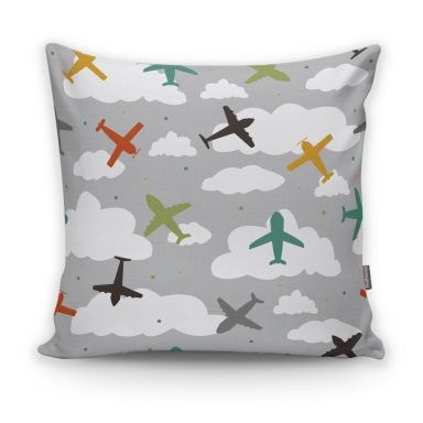 Realhomes Uçak Desenli Bulutlar Dijital Baskılı Modern Kırlent Kılıfı