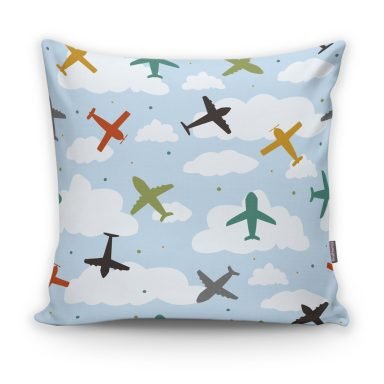 Realhomes Uçak Desenli Bulutlar Dijital Baskılı Modern Kırlent Kılıfı