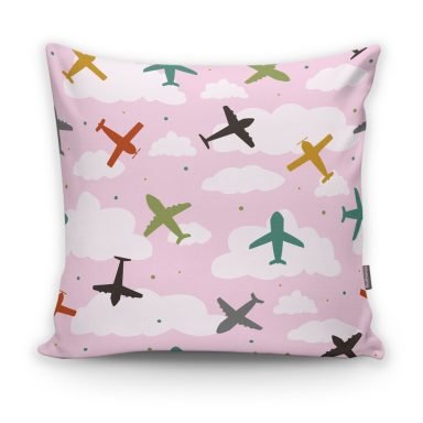 Realhomes Uçak Desenli Bulutlar Dijital Baskılı Modern Kırlent Kılıfı