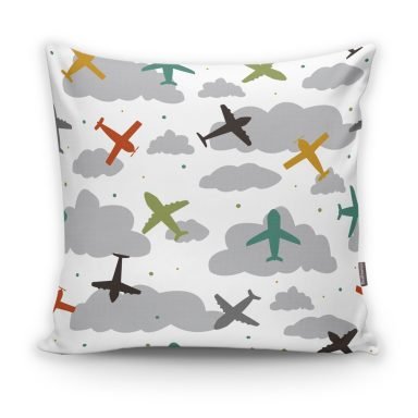 Realhomes Uçak Desenli Bulutlar Dijital Baskılı Modern Kırlent Kılıfı