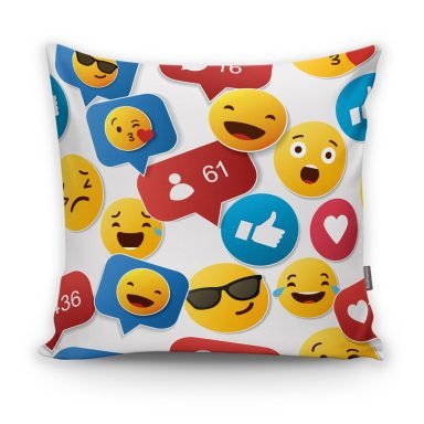 Realhomes Emoji ve Like Dijital Baskılı Modern Yastık Kılıfı
