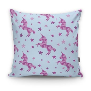 Realhomes Mavi Zeminde Pembe Yıldız Dijital Baskılı Modern Yastık Kılıfı