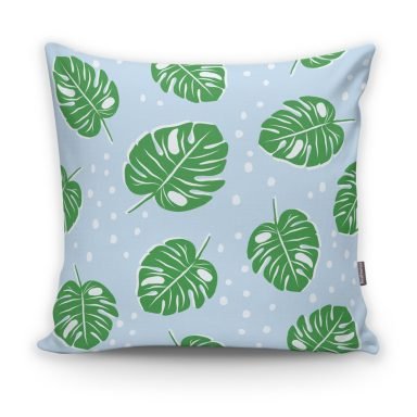 Realhomes Mavi Zeminde Yapraklar Dijital Baskılı Modern Yastık Kılıfı