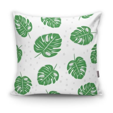 Realhomes Beyaz Zeminde Yapraklar Dijital Baskılı Modern Yastık Kılıfı
