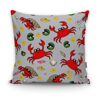 Realhomes Sevimli Yengeç Desenli Dijital Baskılı Modern Kırlent Kılıfı