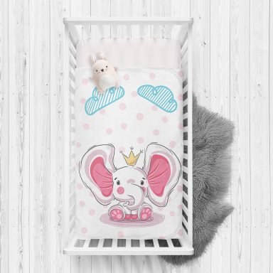 Pembe Sevimli Fil Tasarımlı Çocuk Odası Yatak Örtüsü