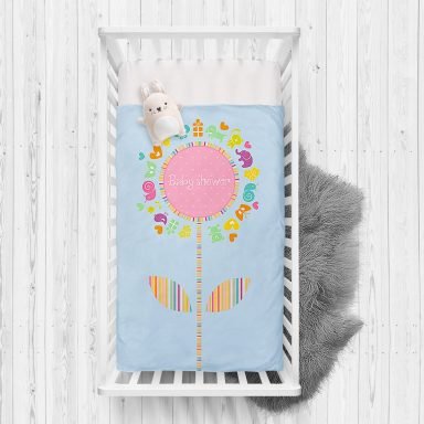 Mavi Zeminde Baby Shower Tasarımlı Çocuk Odası Yatak Örtüsü